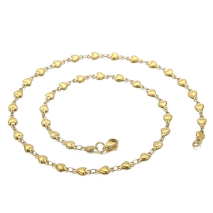 Elegant gold heart-shaped link chain necklace with lobster clasp on white background