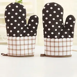 Heat Resistant Oven Mitts Thickened Cotton Linen Silicone Non Slip Kitchen Baking Microwave Mittens Pastoral Floral Plaid