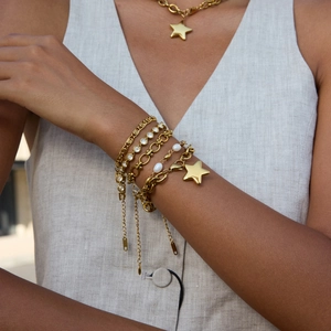 Elegant 18K gold plated stainless steel bracelets with freshwater pearls and star charms