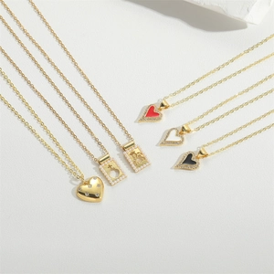 French retro gold heart pendant necklaces set with crystal and drip oil charms