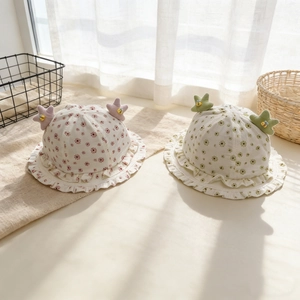 Chapeau De Soleil Bébé Fille Imprimé Fleuri Coton Bob Avec Bord À Volants Étoile Abeille Décor Protection Solaire