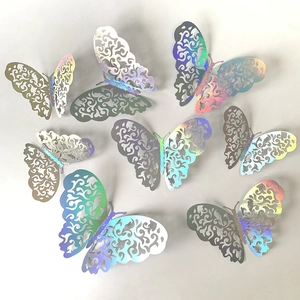 3D hollow butterfly wall stickers with iridescent silver finish for home party decor