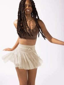 Women's sports tank top and high-waisted pleated tennis skort in brown and white