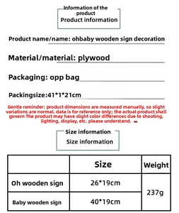Dimensions détaillées des panneaux en bois Oh Baby pour décor de demande en mariage