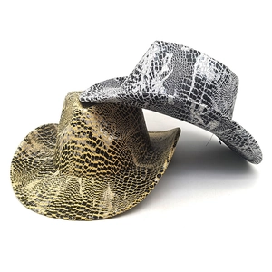 Chapeaux de cowboy western motif serpent or et argent avec bords incurvés rigides
