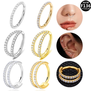 Nose Ring Septum Clicker Hinged Segment Ring ASTM F136 Titanium Double Layer Cubic Zirconia Artificial Pearl Body Jewelry