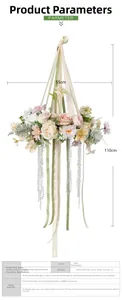 Pink champagne artificial flower hanging decor with silk ribbons and pearl details