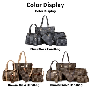 Close-up of color display for the six-piece women's tote bag and pouch set in three colors