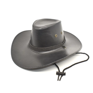 Western Cowboy Hat Faux Leather Wide Brim Windproof Rope Outdoor Ethnic Style Men Women