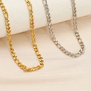 Collier Chaîne Figaro Acier Inoxydable Plaqué Or 18K Poli Miroir Inaltérable Bijoux De Mode Pour Hommes Femmes