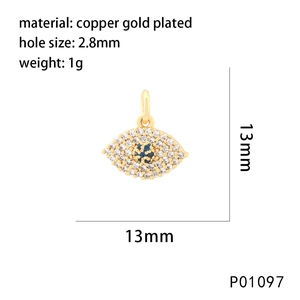 Gold-plated evil eye pendant with blue zircon stones and dimensional measurements