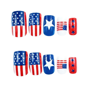 24pcs USA flag press-on nails with red white blue stars and stripes design in glossy finish