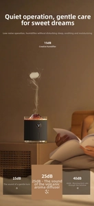 Detail of silent volcano humidifier with 25dB low noise display and lava flame effect