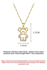 Detailed close-up of a titanium steel teddy bear pendant featuring sparkling zircons