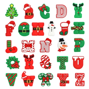 Christmas Alphabet Shoe Charms PVC Soft Rubber Decoration For Clogs Accessories Santa Snowman Reindeer Holiday Style