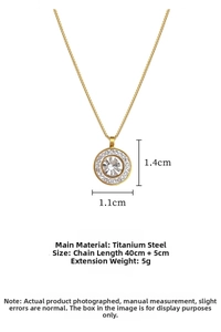 Detail of gold titanium steel necklace with crystal pendant, 40cm+5cm extension chain