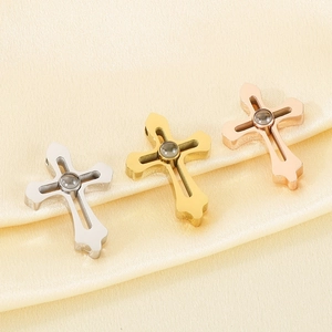 Three-color titanium steel cross pendants with projection beads in gold, silver and rose gold