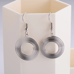 Silver concentric spiral earrings with multi-layer geometric metal circles for women