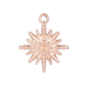 Vue détaillée d'un pendentif étoile en or rose avec rayons perlés et anneau central