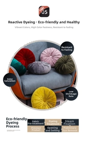 Detail of eco-friendly reactive dyeing process for vibrant velvet round pumpkin cushions