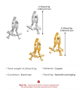 Detailed size specifications for copper cross hoop earrings with inlaid cubic zirconia