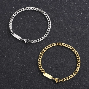 Men's hip-hop Cuban link necklace set in gold and silver finish with engravable metal plates