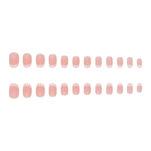 Classic white French tip press-on nails in nude pink base with high-gloss finish set