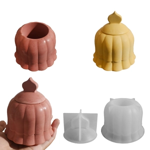 Bell Shaped Storage Jar Silicone Mold And Lid Striped Candle Cup DIY Resin Casting Craft Mould For Christmas Home Decor