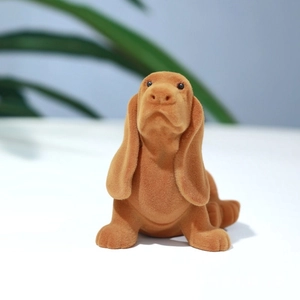 Brown flocked dachshund jewelry ring box in cute cartoon puppy dog shape for gifts