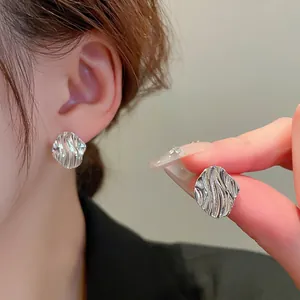 Irregular Water Ripple Stud Earrings With Stainless Steel Earring Post Geometric Rhombus Minimalist Jewelry For Women