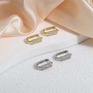 U-shaped Hoop Earrings Copper Full Rhinestone Iced Out Hip Hop Geometric Jewelry For Women Men With Stainless Steel Earring Post