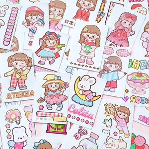 Cute cartoon girl stickers for scrapbooking and DIY journals, portable sticker booklet