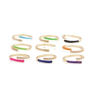 Colorful Enamel Open Adjustable Ring Women Copper Gold Plated Trendy Zircon Inlaid Geometric Minimalist Finger Jewelry