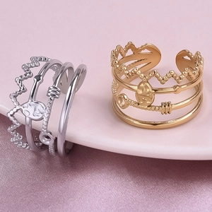 Retro 304 stainless steel crown rings in gold and silver finish with open band design