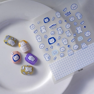 Stickers nail art 5D gaufrés avec motifs de dessins animés ours et lapins, modèle TS-086