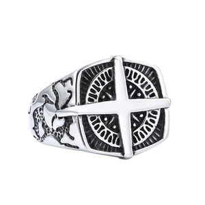 Vintage stainless steel ring for men featuring a nautical compass and cross design