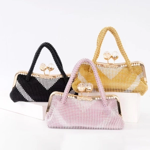 Rhinestone Beaded Evening Clutch Bag With Crystal Ball Kiss Lock Luxury Handheld Party Wedding Purse For Women