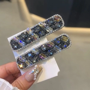 Sparkling crystal BB hair clips with grey and aurora rhinestones in a 2-piece set
