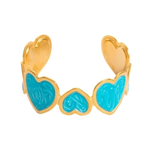 18K gold plated heart bangle with light blue enamel inlay on a clean white background