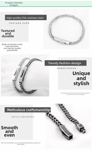 Dettaglio del bracciale a catena in acciaio inossidabile 316L con lucidatura a specchio a 360 gradi