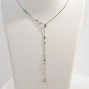 S925 Sterling Silver Heart Pendant Necklace For Women Green Beaded Chain Minimalist Zirconia Inlaid Hyuna Style Jewelry