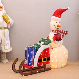 Grand bonhomme de neige de Noël à LED avec traîneau pour décor de centre commercial