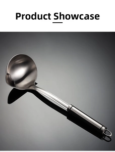 Macro shot of 304 stainless steel fat separator spoon with oil filter slot design