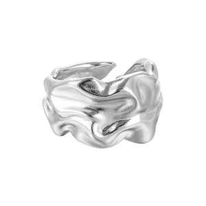 Minimalist S925 sterling silver open ring featuring irregular wavy pleated texture