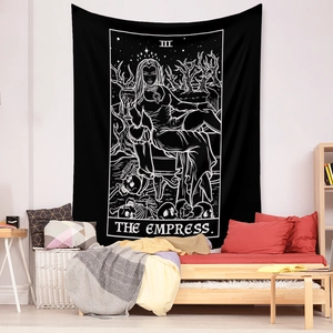 Bohemian black and white tarot wall tapestry featuring The Empress design for room decor