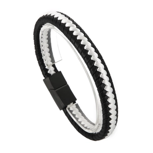Woven Leather Bracelet Men Cotton Rope Braided Magnetic Buckle Stainless Steel Minimalist Casual Fashion Hand Wrap