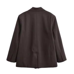 Back view of a classic double-breasted vintage blazer in charcoal grey, flat lay photography