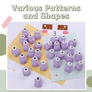 Creative purple mini paper punch set with various patterns and numbers for DIY crafts
