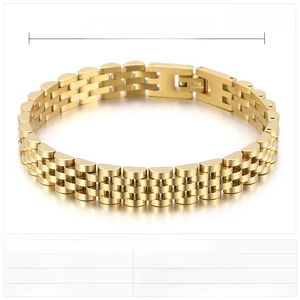Detailed view of 10mm gold stainless steel watch band bracelet with folding clasp