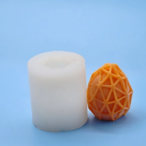 Macro detail of geometric mesh pattern inside a silicone Easter egg candle mold